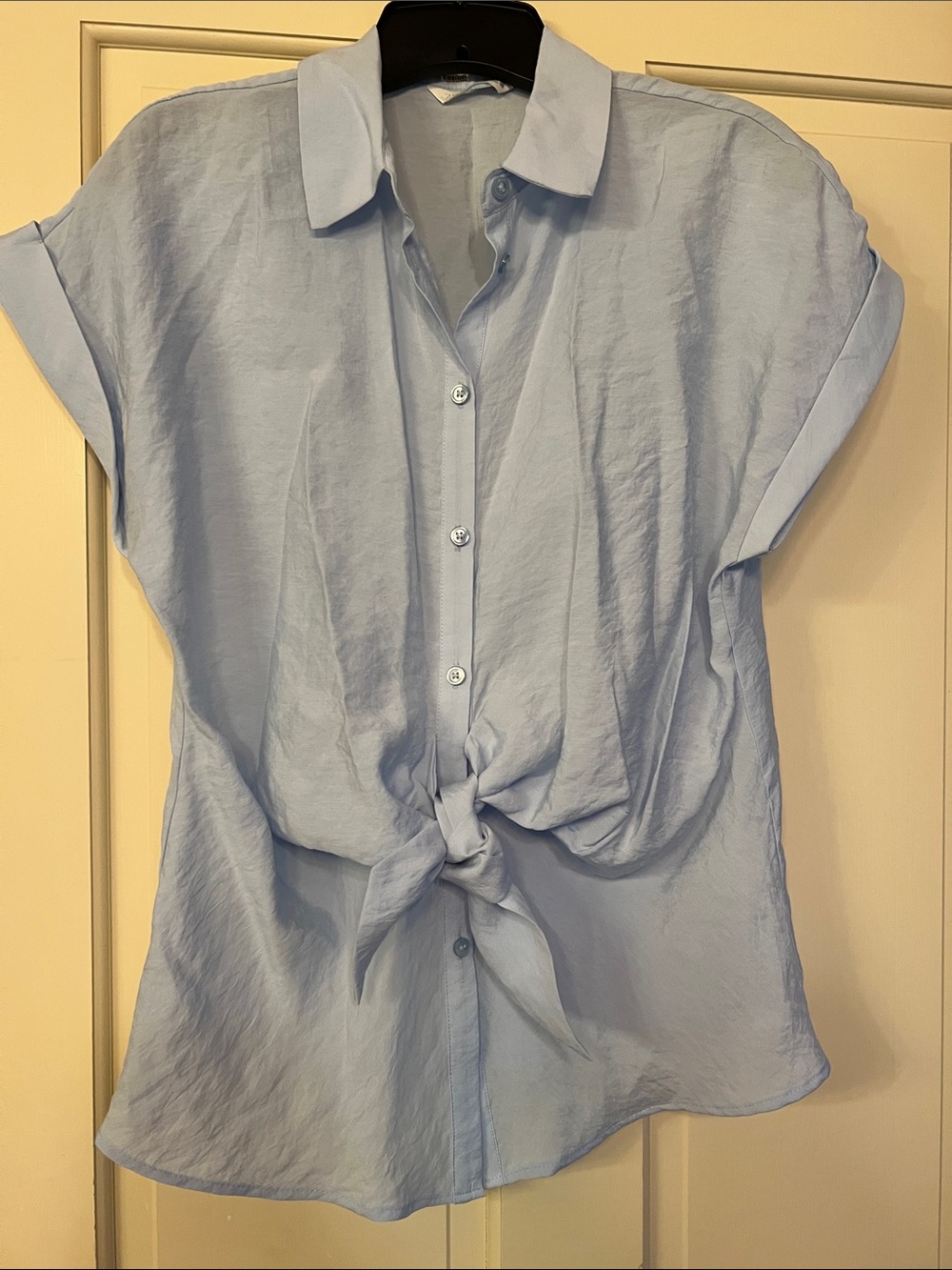 NEW ZARA Light Blue Tie-Front Short Sleeve Blouse S